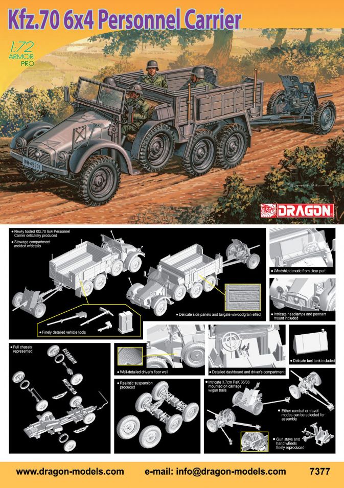 Dragon 1:72 Kfz.70 6x4 Personnel Carrier DR7377 - Afbeelding 2