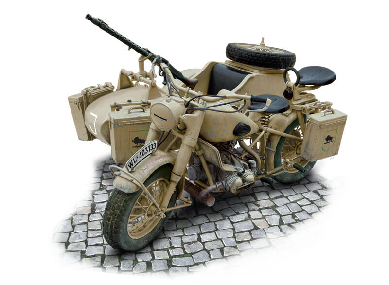 Italeri 1:9 German Militair Motorcycle whit Side Car IT7403