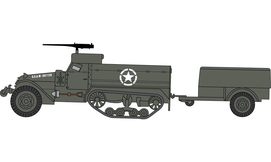 Airfix 1:76 Vintage Classics M3 Half Track & 1 Ton Trailer AF02318V - Afbeelding 3