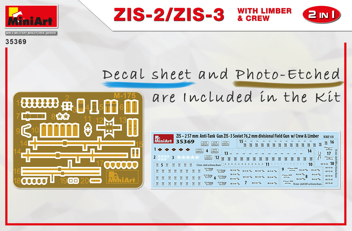 Miniart 1:35 2 in 1 ZIS-2/ZIS-3 whit Limber & Crew MA35369 - Afbeelding 6