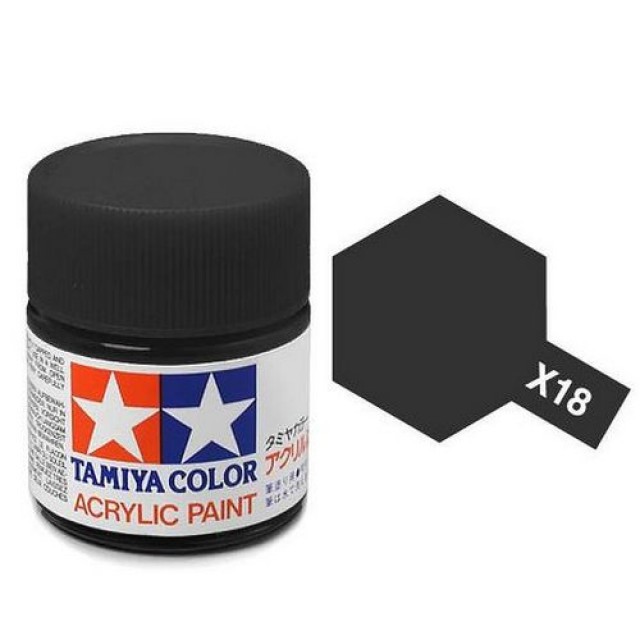Tamiya Acrylic Paint X-18 Black Semi Gloss 23ml TAM81018