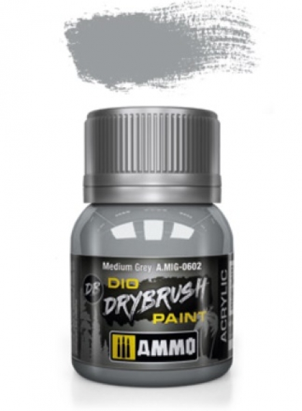 Ammo Mig Drybrush Paint Medium Grey 40ml MIG-0602