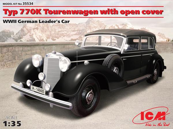 ICM 1:35 WWII German Leaders Car 770K Tourenwagen Whit Open Cover ICM35534