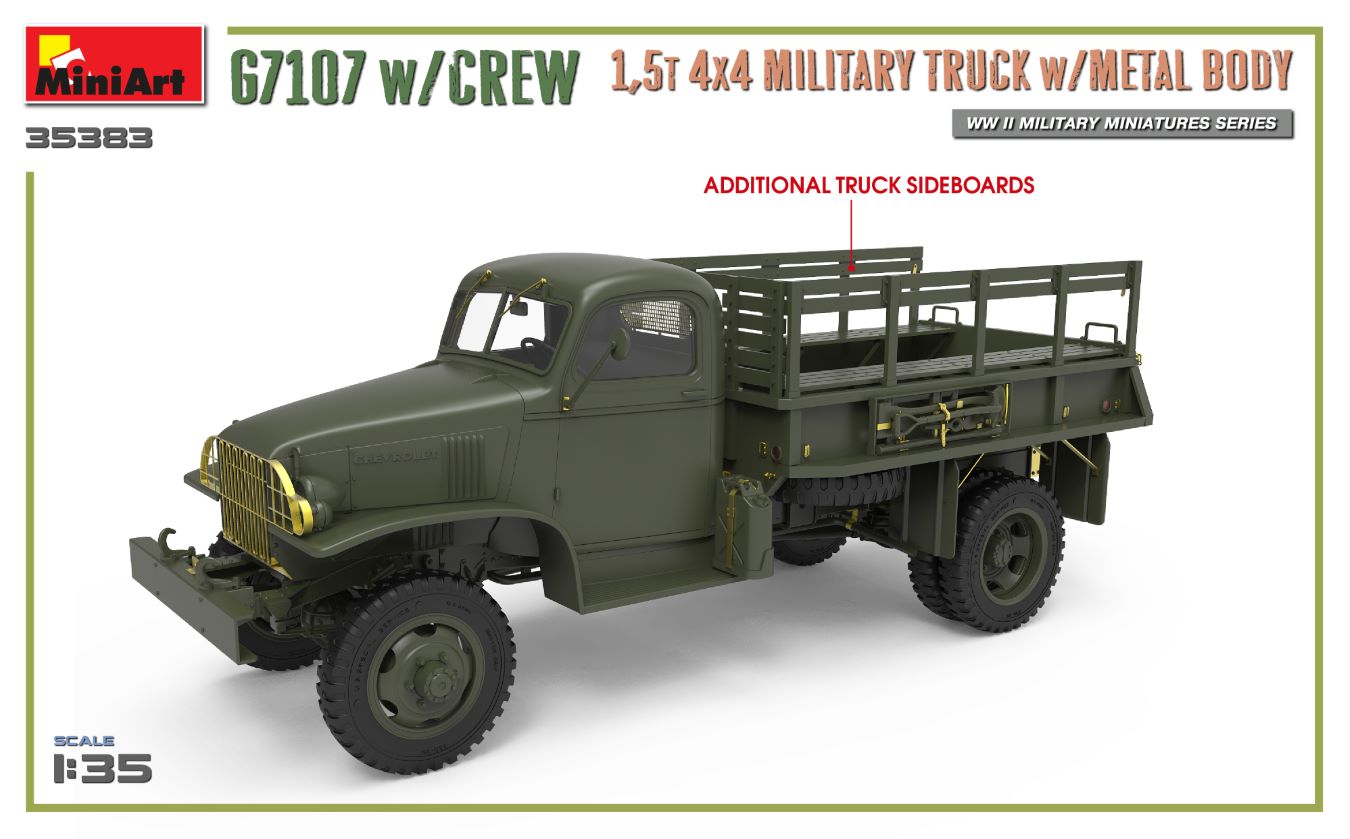 MiniArt 1:35 G7107 w/Crew 1,5t 4x4 Cargo Truck w/ Metal Body MA35383 - Afbeelding 6