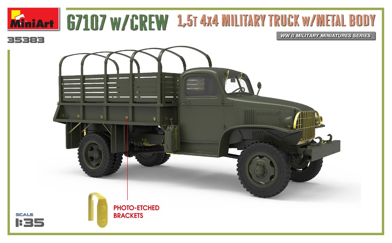MiniArt 1:35 G7107 w/Crew 1,5t 4x4 Cargo Truck w/ Metal Body MA35383 - Afbeelding 5