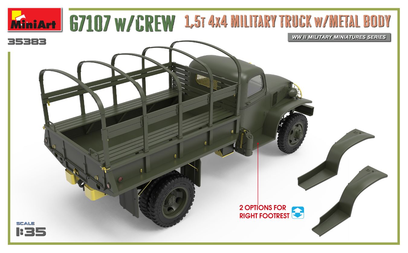 MiniArt 1:35 G7107 w/Crew 1,5t 4x4 Cargo Truck w/ Metal Body MA35383 - Afbeelding 4