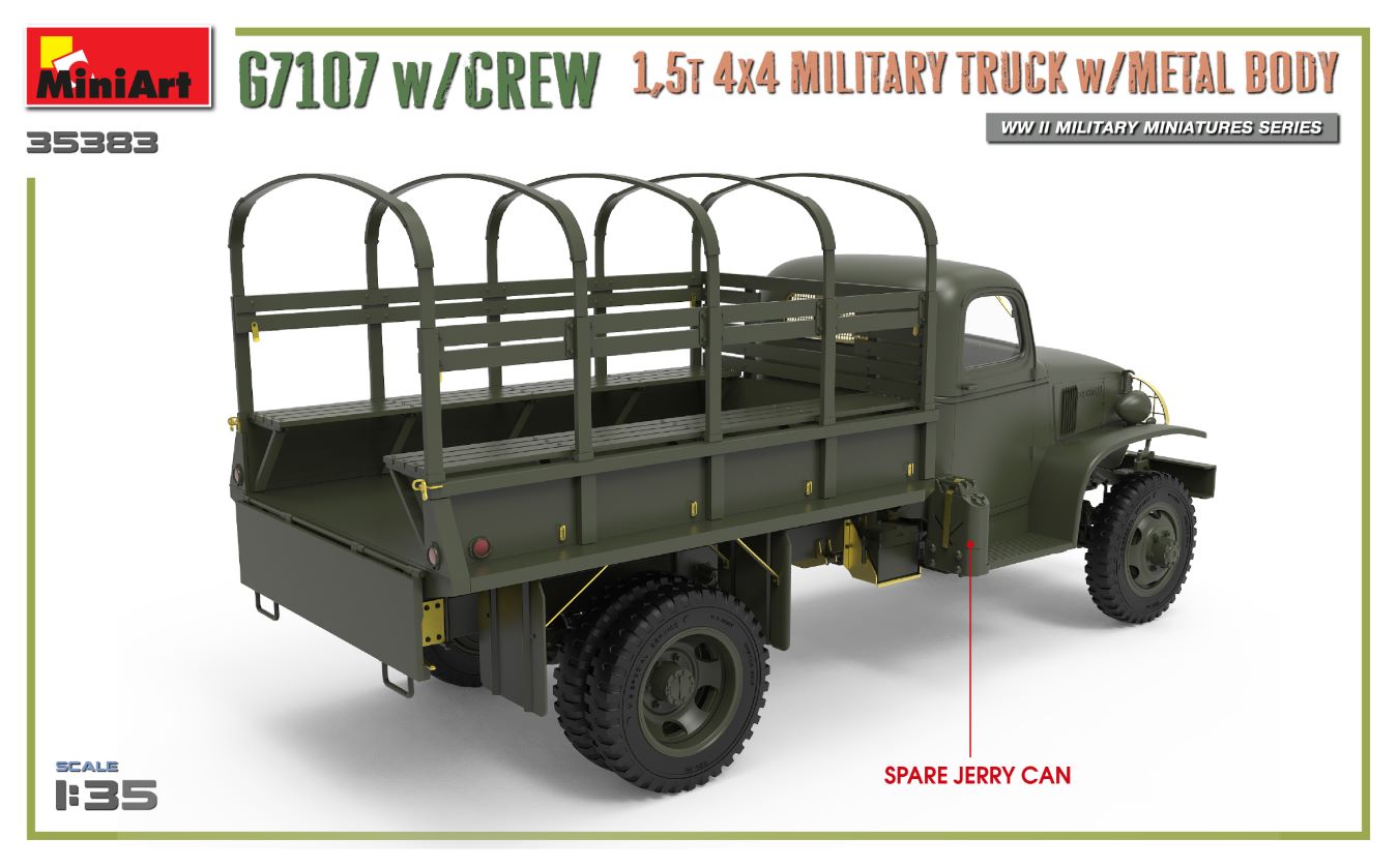 MiniArt 1:35 G7107 w/Crew 1,5t 4x4 Cargo Truck w/ Metal Body MA35383 - Afbeelding 3
