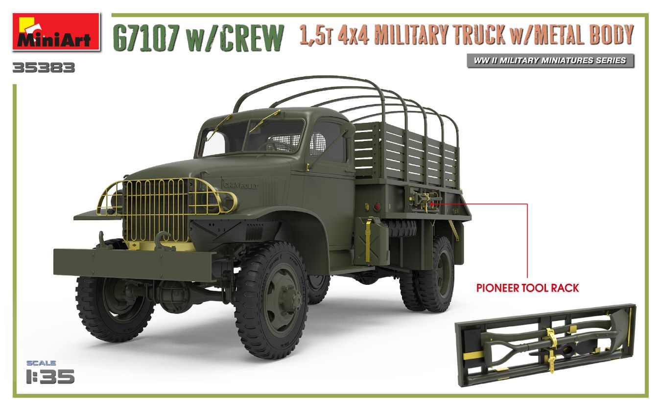 MiniArt 1:35 G7107 w/Crew 1,5t 4x4 Cargo Truck w/ Metal Body MA35383 - Afbeelding 2