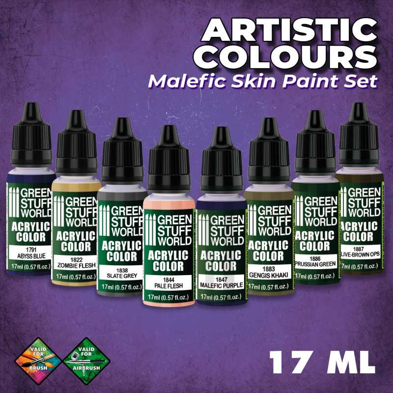 Green Stuff Artistic Colours Malefic Skin Paint Set GSW10122 - Afbeelding 3