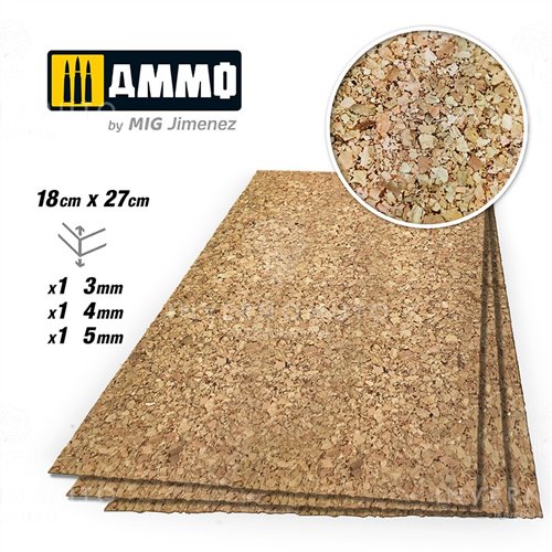 Ammo Mig Create Cork Thick Grain Mix 3/4/5mm ( van ieder 1 plaat ) MIG8846