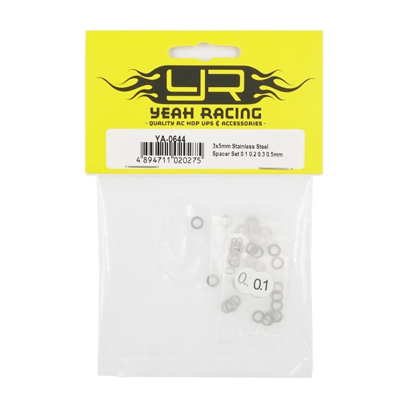 Yeah Racing 3x5mm Stainless Steel Spacer Set 0.1/0.2/0.3/0.5mm YA-0644