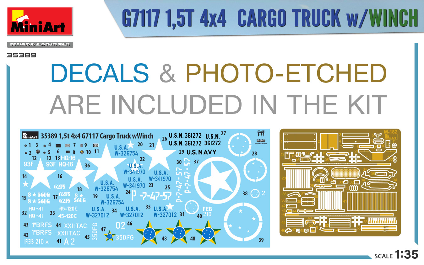 MiniArt 1:35 G7117 1,5t 4x4 Cargo Truck Whit Winch MA35389 - Afbeelding 2