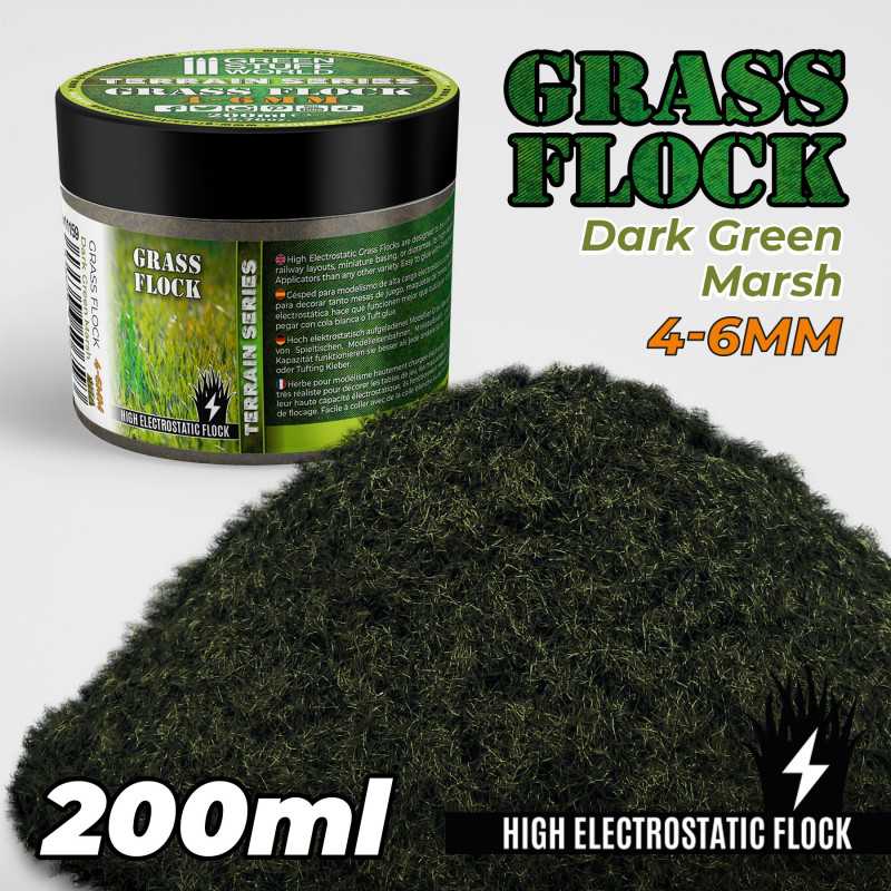 Green Stuff Static Grass Flock 4-6mm DARK GREEN MARSH 200ml GSW11159