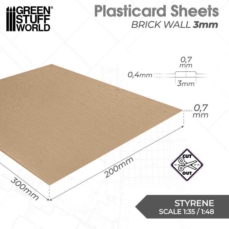 Green Stuff Plasticard Sheet Brick Wall 3mm GSW5060 - Afbeelding 2