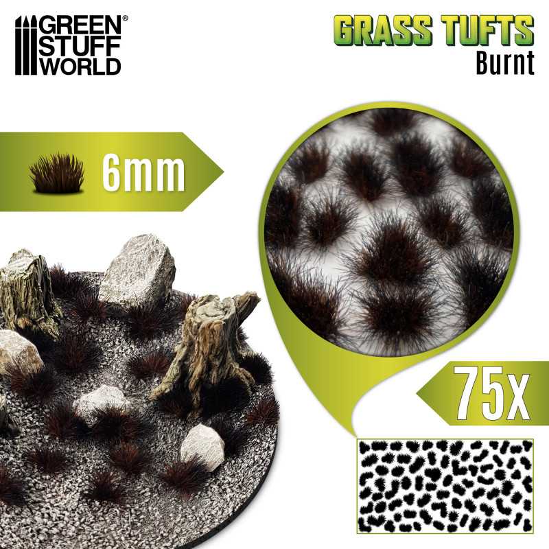 Green Stuff Static Grass Tufts 6mm BURNT BROWN 75 stuks GSW10675 - Afbeelding 2