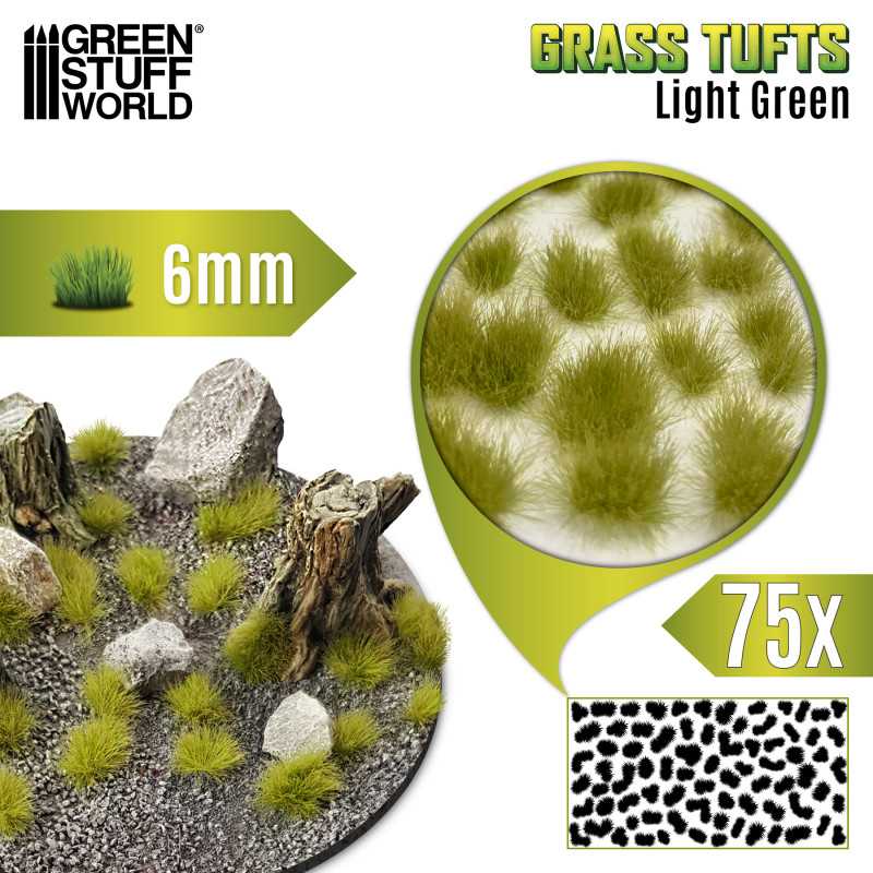 Green Stuff Static Grass Tufts 6mm LIGHT GREEN 75 stuks GSW10674 - Afbeelding 2