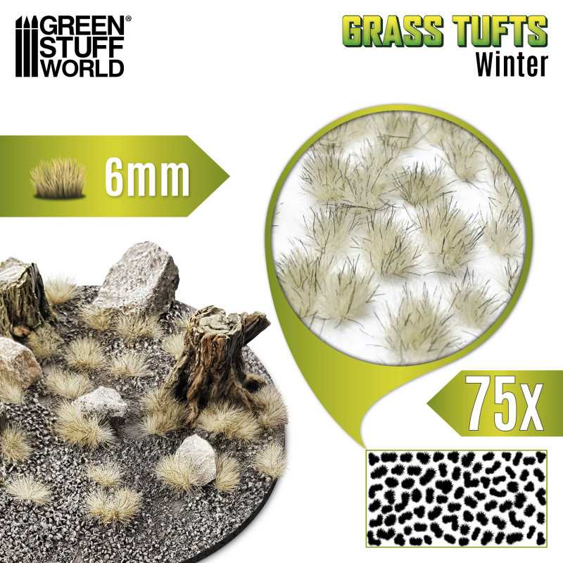 Green Stuff Static Grass Tufts 6mm WINTER WHITE 75 stuks GSW10673 - Afbeelding 2