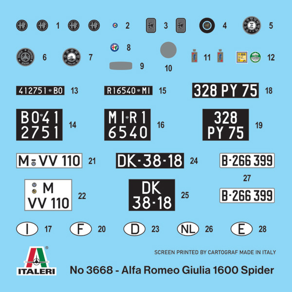Italeri 1:24 Alfa Romeo Giulia 1600 Spider IT3668 - Afbeelding 10