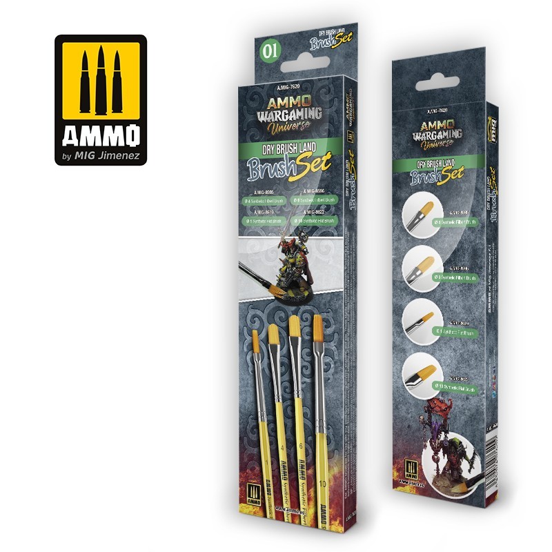 Ammo Mig Wargaming- Universe Dry Brush Land -Brush Set MIG7620