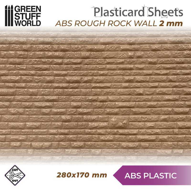 Green Stuff Styrene Plasticcard Sheet - Rough Rock Wall 2mm GSW1109