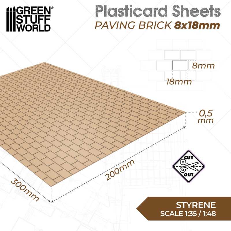 Green Stuff Styrene Plasticcard Sheet -Paving Brick Textures 8x18mm GSW5056 - Afbeelding 2