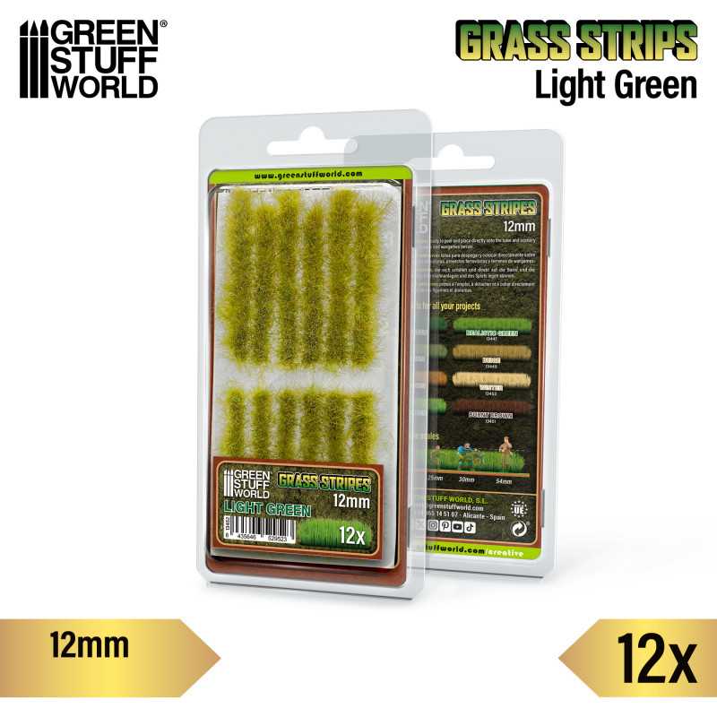 Green Stuff Grass Strips 12mm - Light Green ( 12 x ) GSW13452