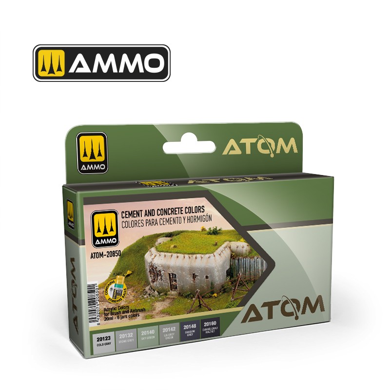 Ammo Mig ATOM Acrylic Cement and Concrete Colors Set 6x 20ml MIG20850
