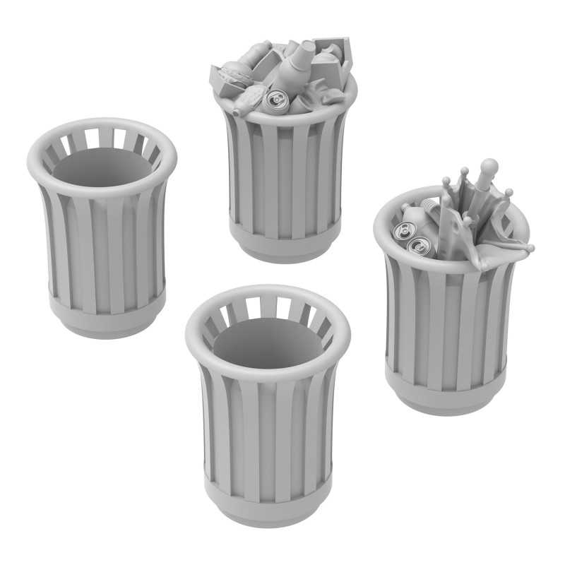 Green Stuff 1:48 Round Park Trash Cans 4x GSW13544
