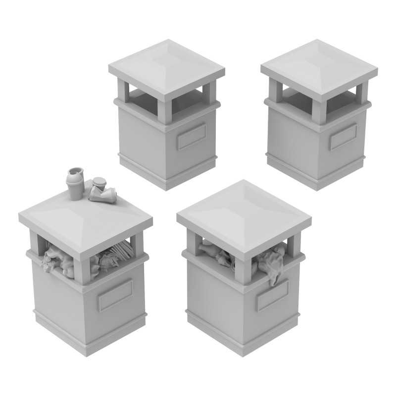 Green Stuff 1:48 Square Park Trash Cans 4x GSW13645