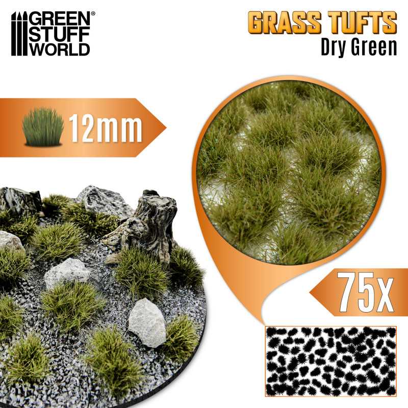 Green Stuff World Grass Tufts 12mm - color Dry Green 75x GSW12941