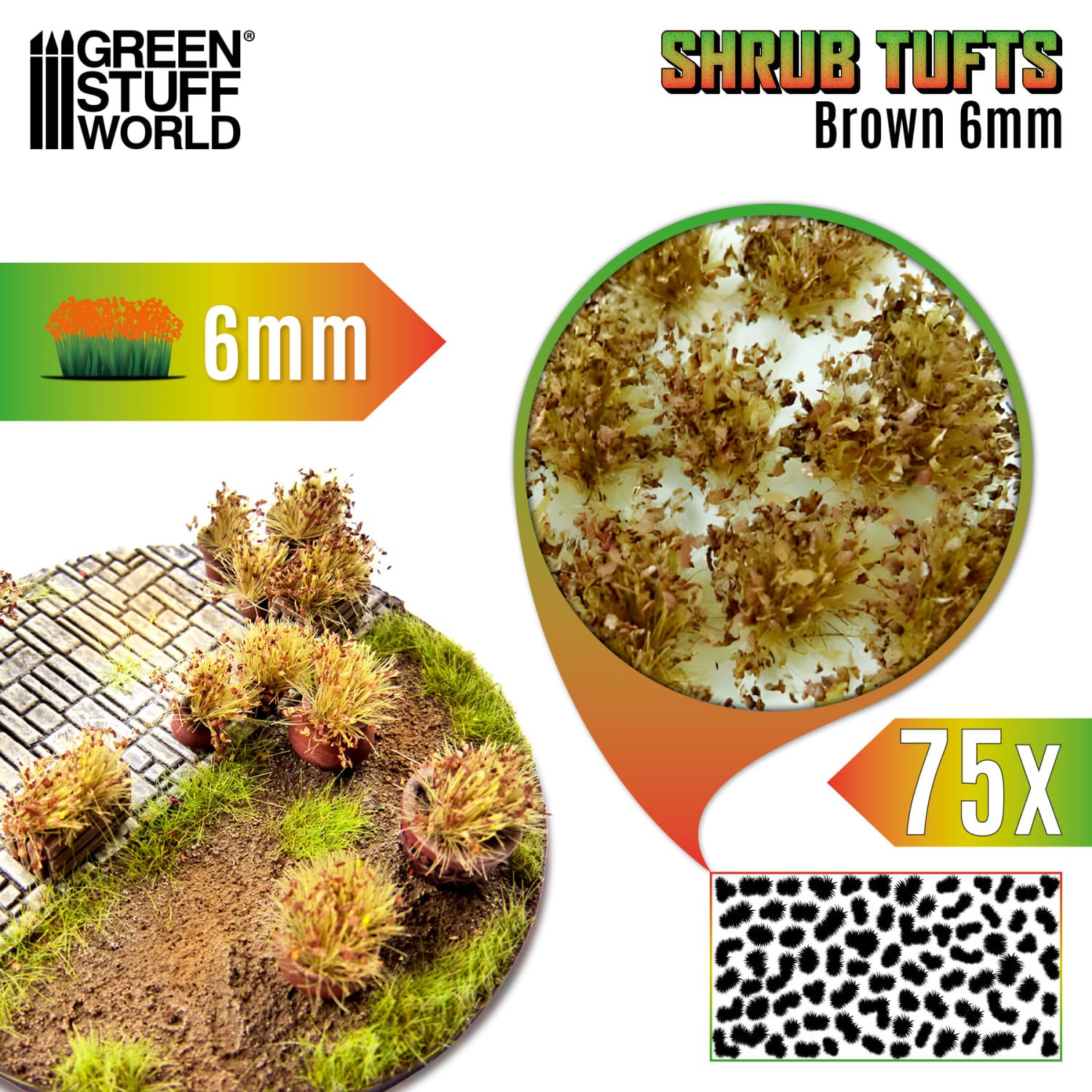 Green Stuff Shrub Tufts 6mm self-adhesive - Brown GSW13014