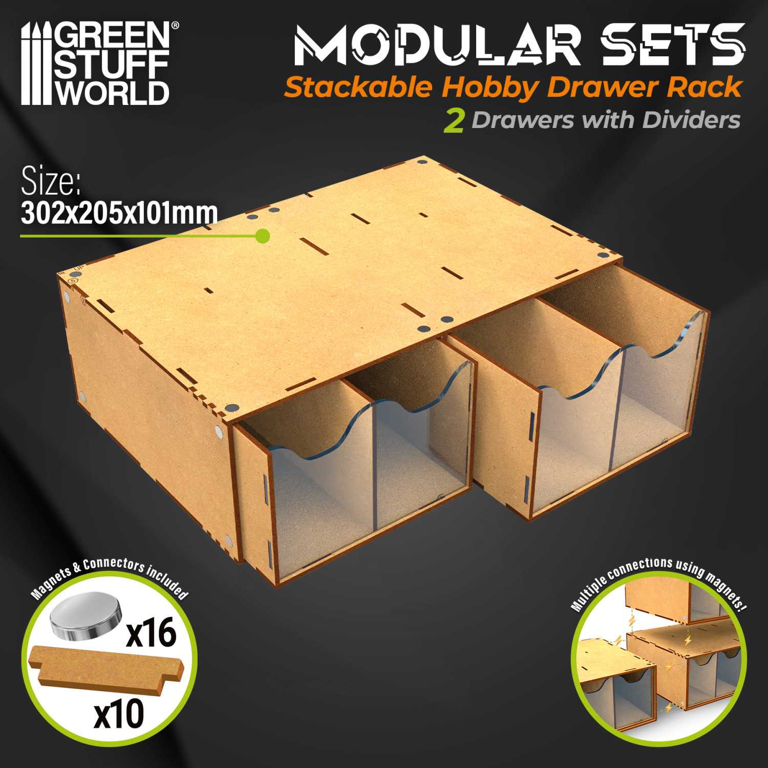 Green Stuff Stackable hobby drawer rack with 4 vertical drawers and magnets GSW6689
