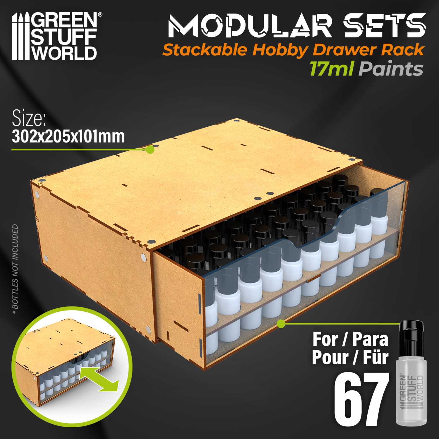 Green Stuff Stackable Hobby Paint Rack 17ml with magnets GSW6692