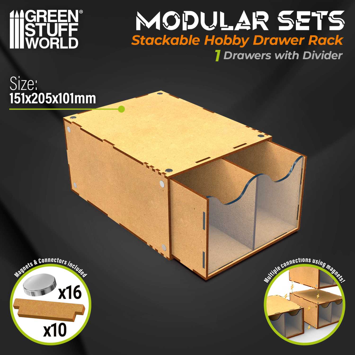 Green Stuf Half Stackable hobby drawer rack with 2 vertical drawers and magnets GSW6712