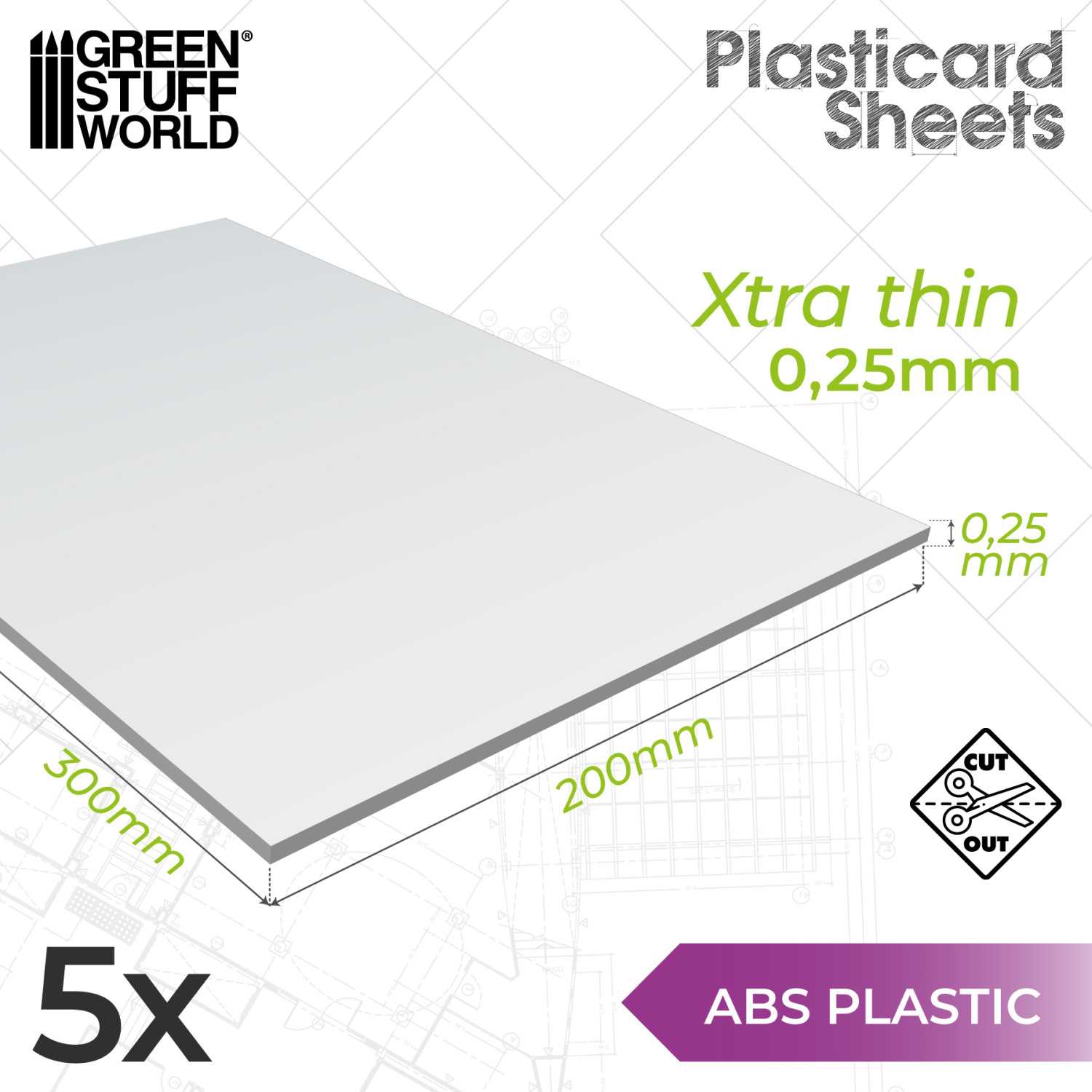GSW ABS Plasticard A4 - 0'25 mm COMBOx5 sheets GSW6704